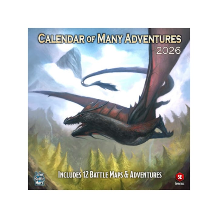 Calendarul Aventurilor 2026, 12 aventuri originale, 12 hărți de luptă, pentru Dungeons & Dragons 5E, în limba engleză