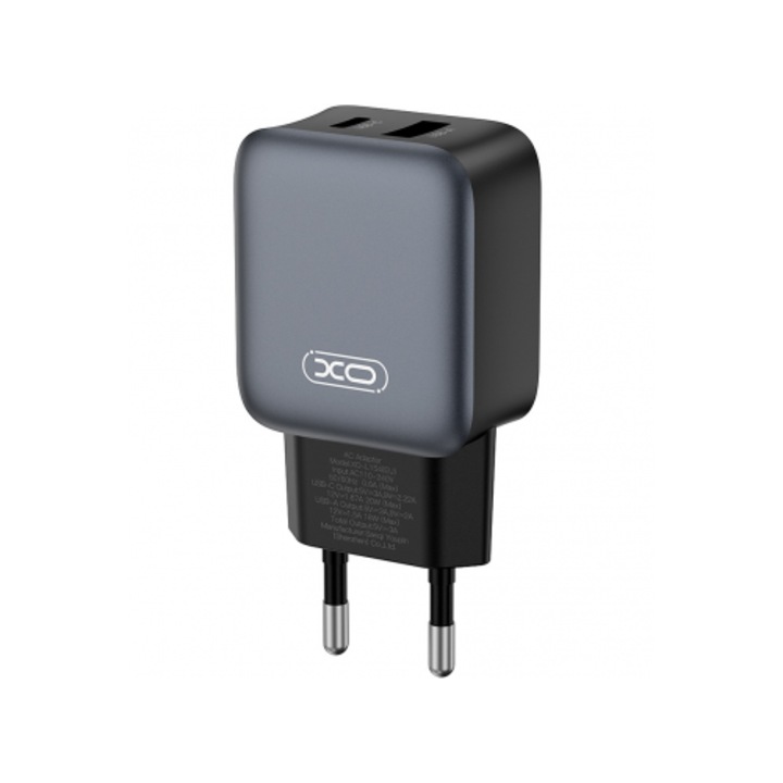 Incarcator XO Design Retea Cu Cablu Lightning L154 20W 3A 1 x USB-A - 1 x USB-C Negru