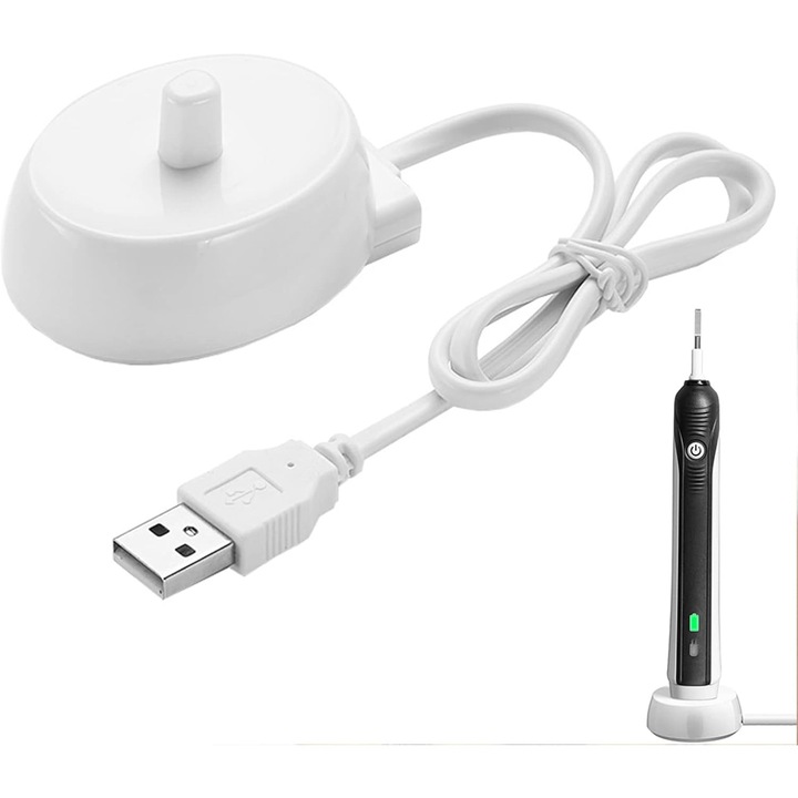 Incarcator pentru periuta de dinti electrica, compatibil cu majoritatea modelelor Oral B Braun, design impermeabil, usor de transportat