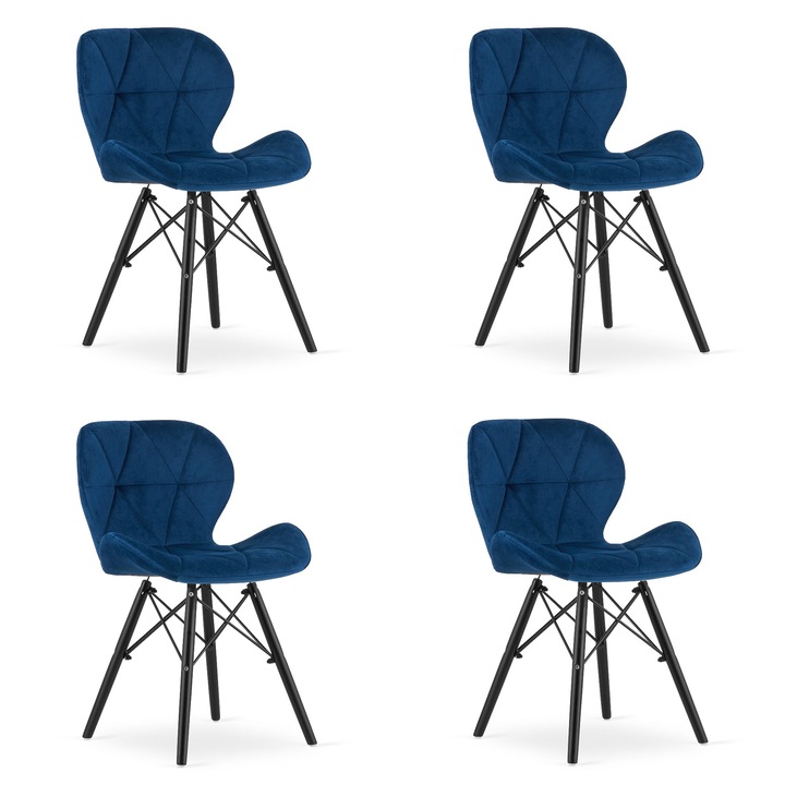 Set 4 buc scaun LAGO Leobert Catifea bleumarin