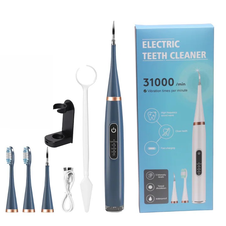 Periuta de dinti electrica, 5 moduri de curatare, 31.000 vibratii/minut, impermeabila, albastra