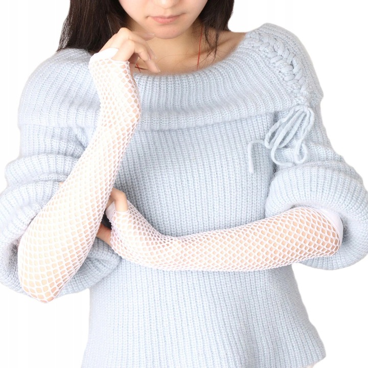 Mănuși lungi din plasă fără degete, SNM, universale, din dantelă, albe