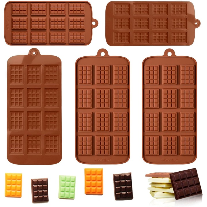 Set de matrițe reutilizabile din silicon pentru bomboane și ciocolată, 5 buc, maro