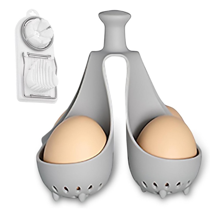 Set 2 forme pentru ouă, AFKSMILE, silicon/oțel, gri/alb, 12.5x13cm