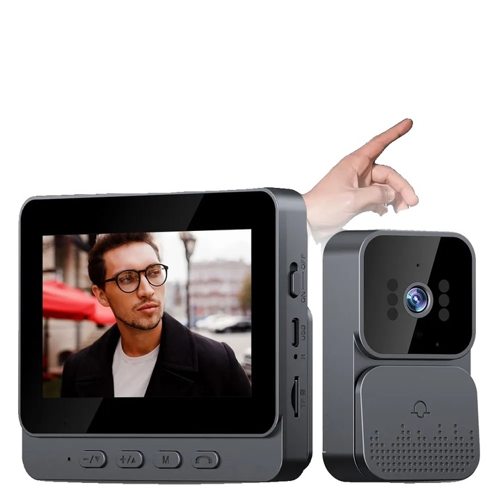 Sonerie video, 4.3 inch, rezolutie 1080p, comunicare bidirectionala, viziune nocturna, montare pe perete, 11.7x9.5x1.7cm