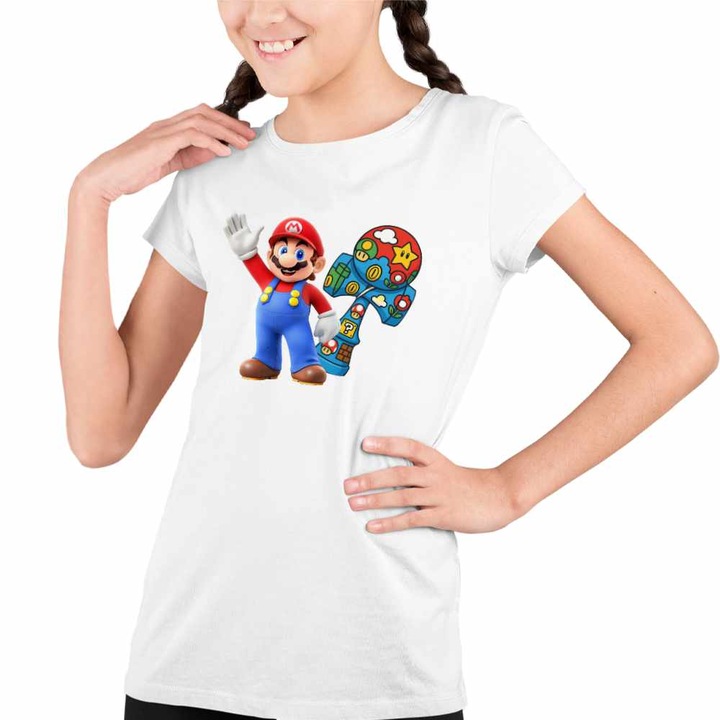 Tricou Copii Fete Kendama Super Mario Bros Galaxy, Fehér