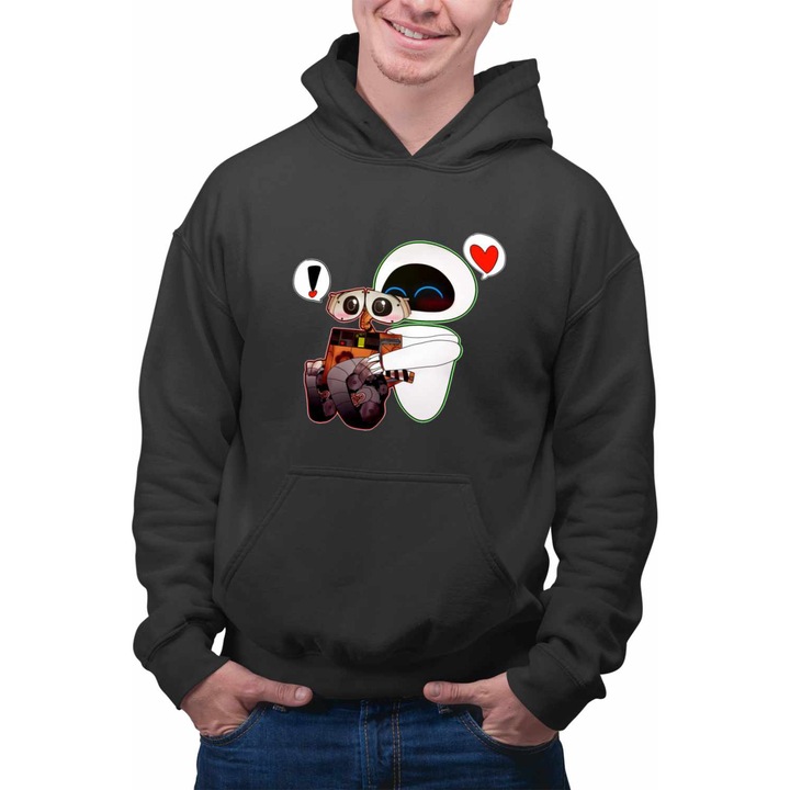 Hanorac Barbati Wall-E Love Eve Dragobete Valentines Day Romantic CoolTrend, negru, marime 3XL