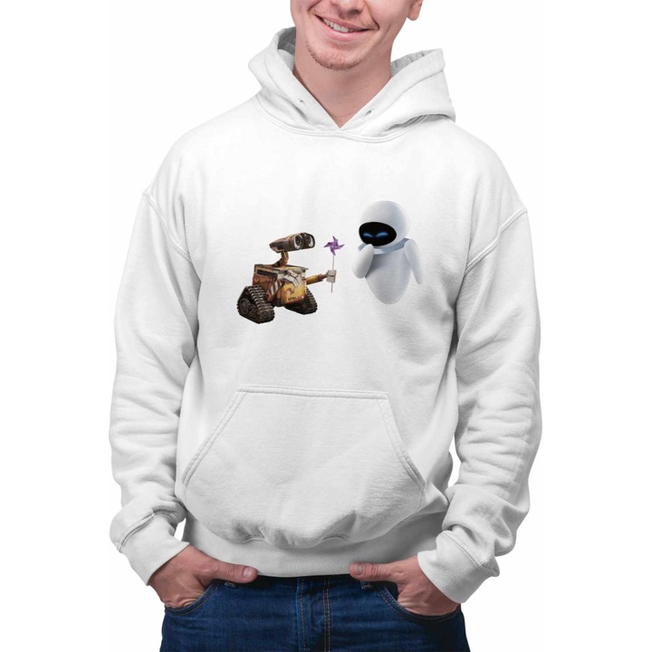 Hanorac Barbati Wall-E Morisca Eve Dragobete Velentines Day Romantic CoolTrend, alb, marime 2XL