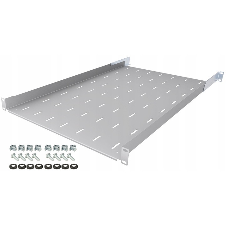Raft rack 19" 1U 750mm reglabil 750-910 mm pentru dulapuri rack gri Stalflex