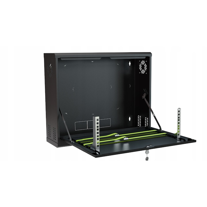 Fali rögzítő szekrény, CCTV DVR RACK, 19" 3U, 180mm, fekete, 600mm x 500mm