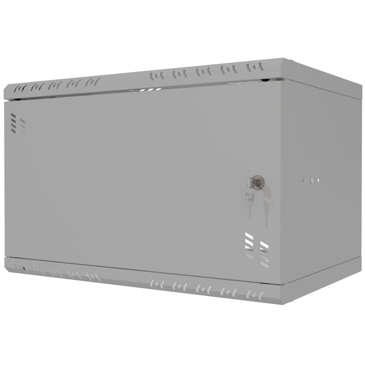 Fali szerver rack szekrény, 19" 6U, fém ajtó, szürke, Stalflex, 350mm x 500mm x 329mm