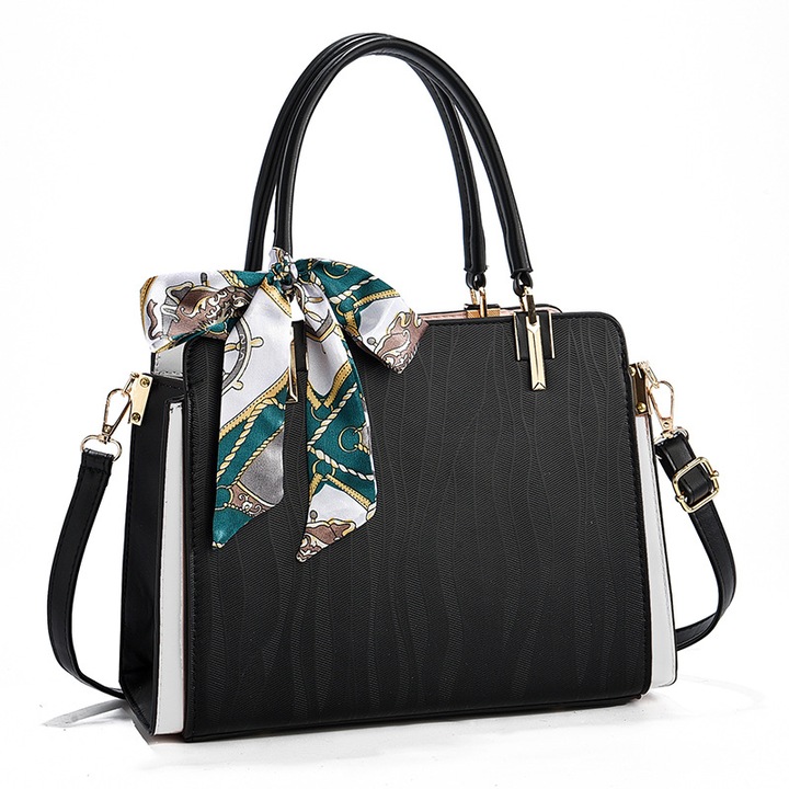 Geanta dama cu pandantiv, piele ecologica, Negru, 22x30x12 CM