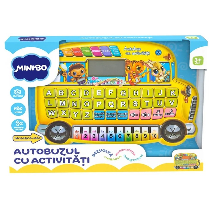 Minibo interaktív oktatójáték busz, 34x20x25cm, 3-5 éveseknek