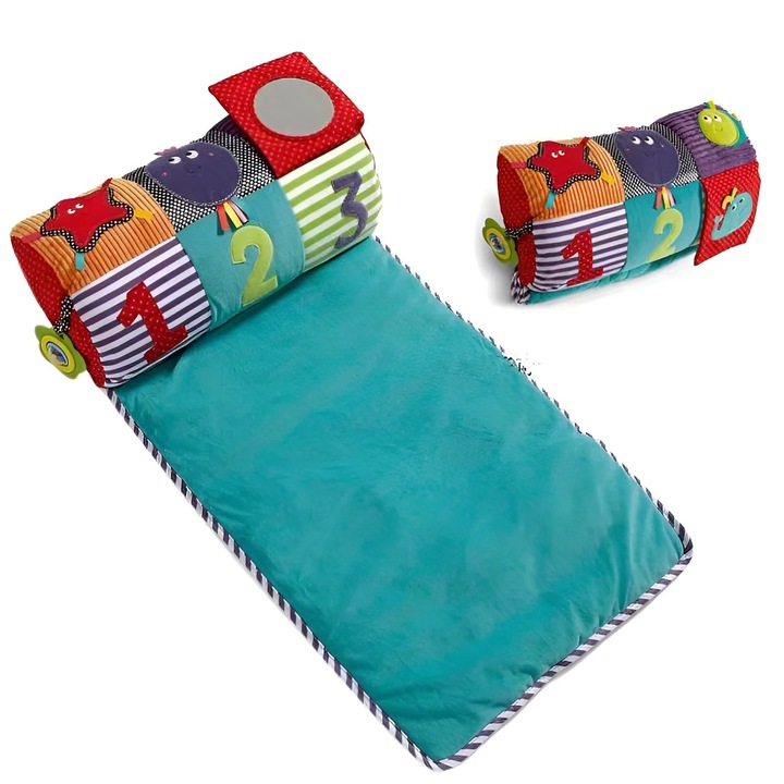 Salteluță de joacă cu rolă interactivă, dezvoltare motrică și stimulare senzorială, multicolor, 0 luni+