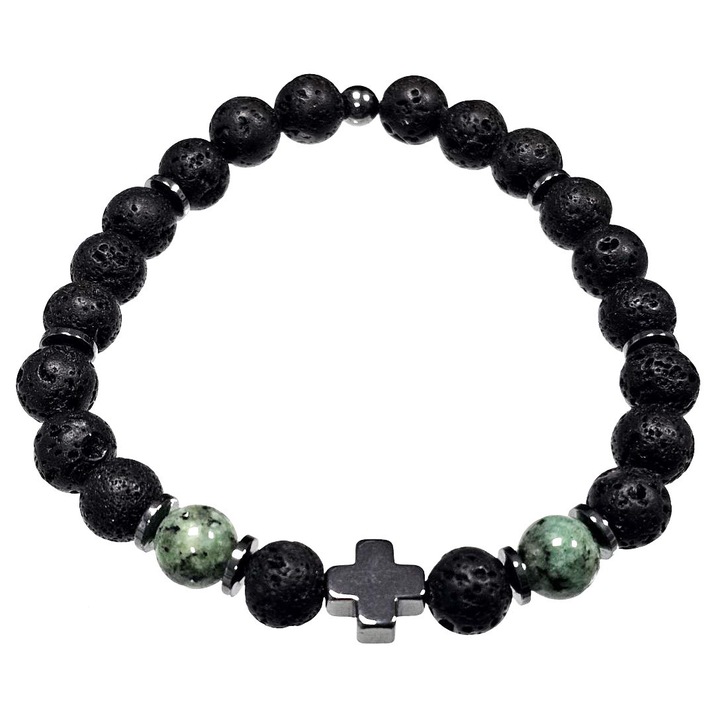 Bratara barbati, Karma, model 2511-265, piatra de lava, neagra