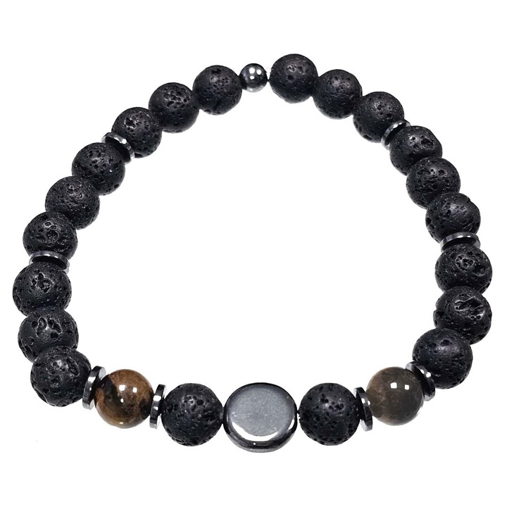 Bratara barbati, Karma, model 2511-257, margele din piatra de lava, neagra