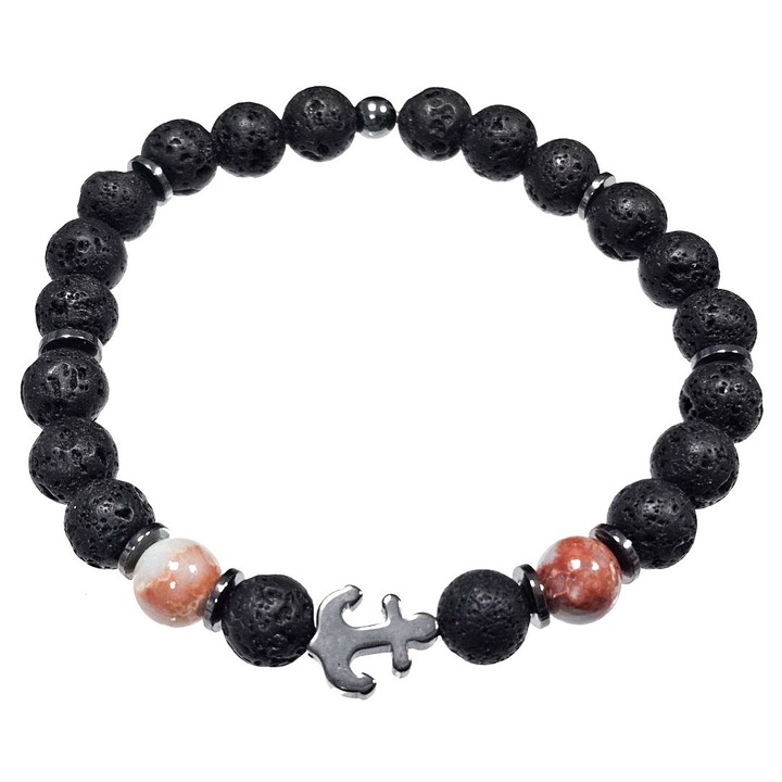 Bratara barbati, Karma, model 2511-286, margele din piatra de lava, neagra