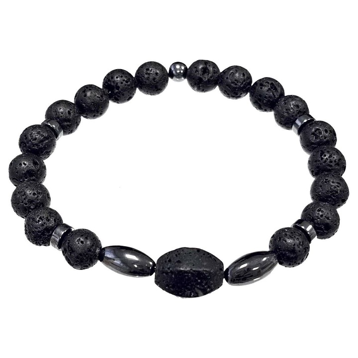 Bratara barbati, Karma, model 2511-383, margele din piatra de lava, neagra