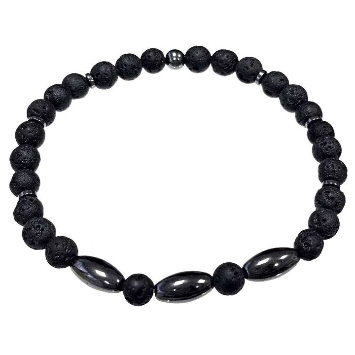 Bratara barbati, Karma, model 2511-393, margele din piatra de lava, neagra