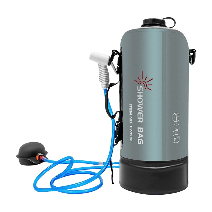 Dus de camping, design portabil, capacitate mare, gri si negru, 17.5x43cm