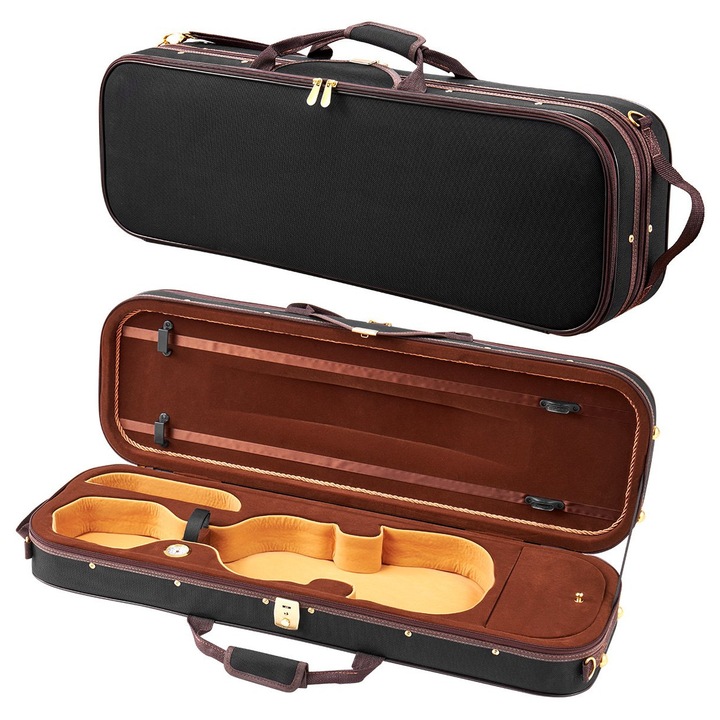 Husă oblongă pentru vioară 4/4, Negru și Maro, Higrometru incorporat, 31, 1x10, 0x5, 9 in