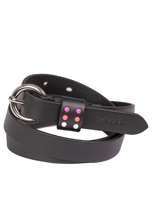 BY Byblos, Curea din piele cu catarama rotunda Oriana, Negru/Roz, 85