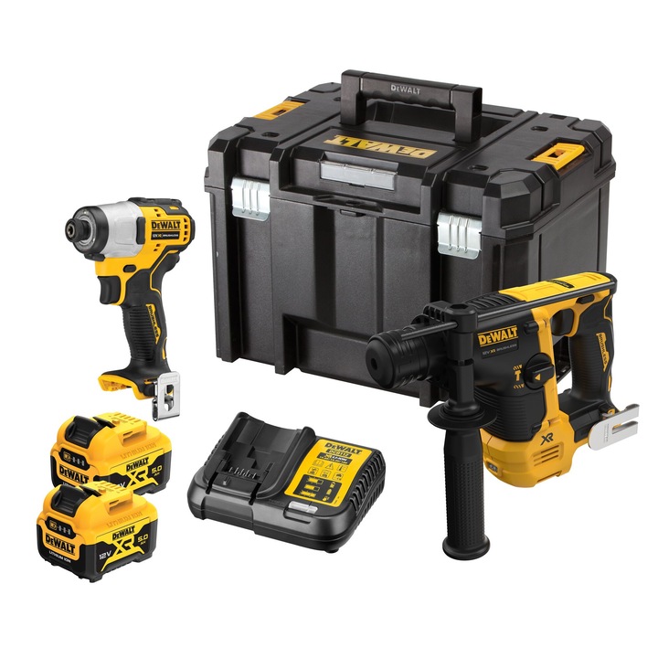 Set unelte electrice DeWALT 12V, 2x5Ah acumulatori, încărcător T Stak