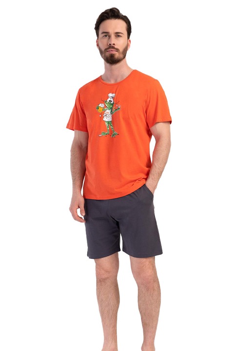 Pijamale barbati Vienetta Man, model Chef Lizard, Gri/Portocaliu