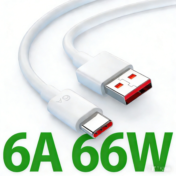 USB-C adatkábel 66W 6A, NexVortk, 1m, fehér/narancssárga