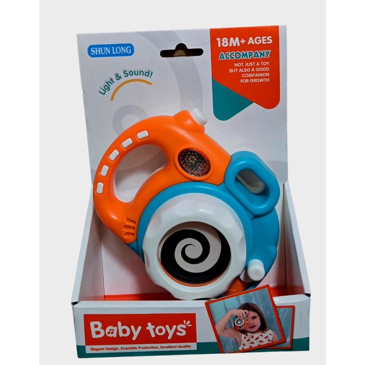 Cameră foto pentru bebe cu lumini și muzică, interactivă, pentru băieți, 1 an