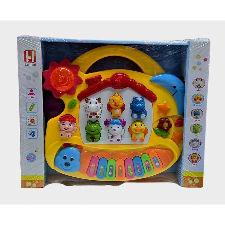 Orga pentru bebe 23x23 cm cu lumini si sunete animale, multicolor, 2 ani