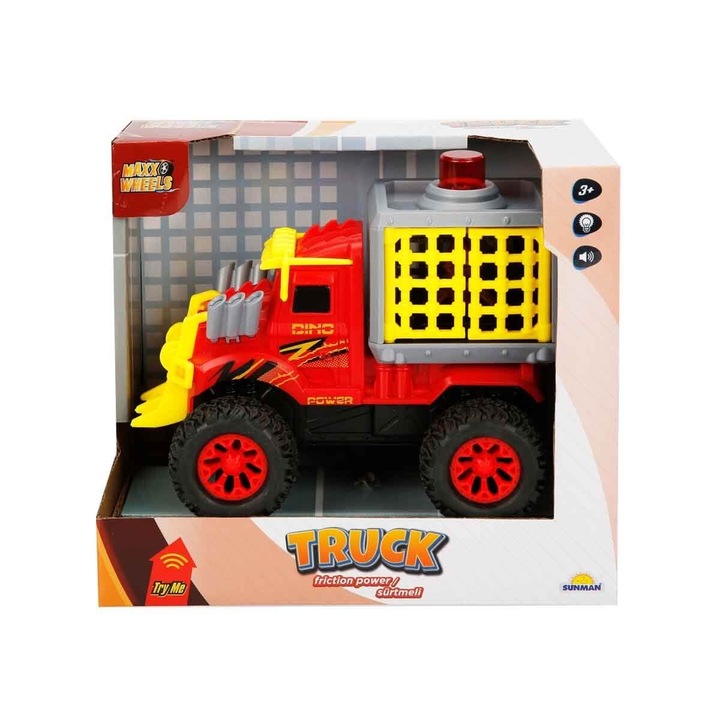 Avaleea Maxx Wheels játékautó hangokkal és fényekkel, dinoszaurusz szállító, piros, 17x11x14cm