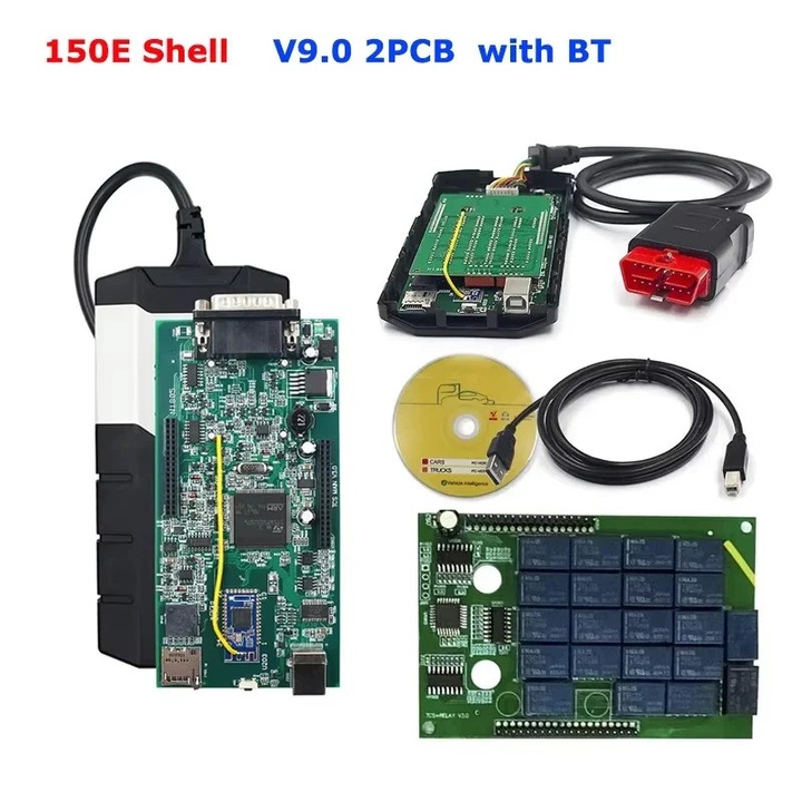 Autódiagnosztikai eszköz V9.0 Bluetooth, dupla PCB, 9241A chip, fekete