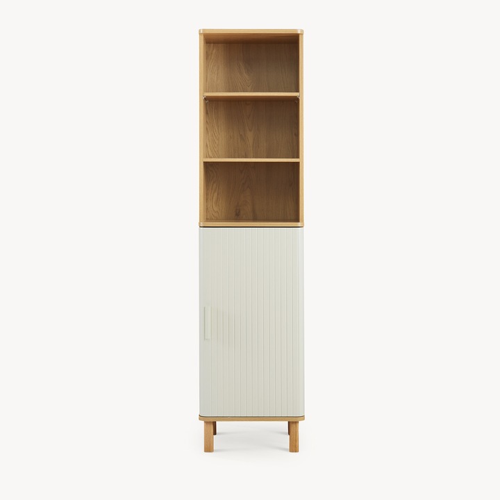 Dulap inalt baie, en.casa, Ferrersp, 160 x 42 x 35 cm, mdf, lemn, efect stejar, oatmeal, natur, cu 1 usa si 3 rafturi