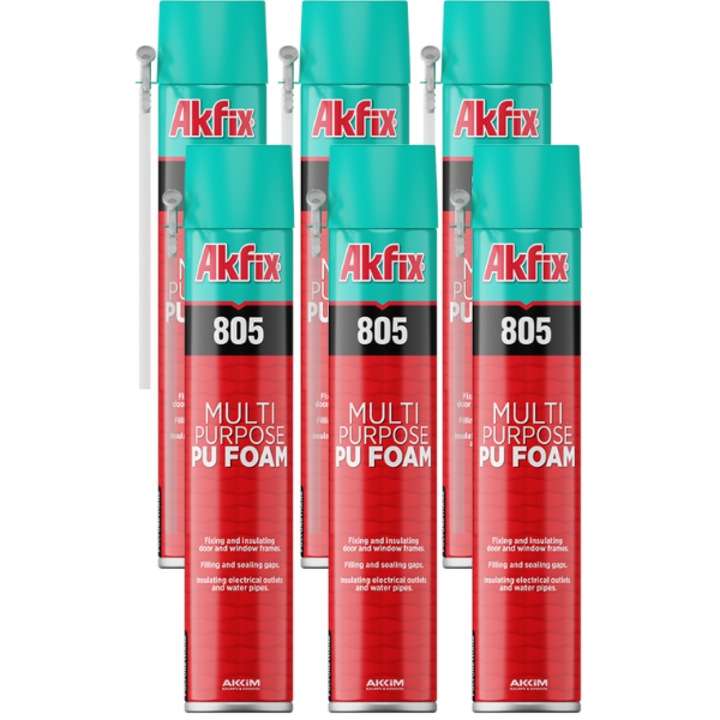 Set 6 buc Spumă poliuretanică de montaj Akfix, 750 ml, aplicare cu pai, alb