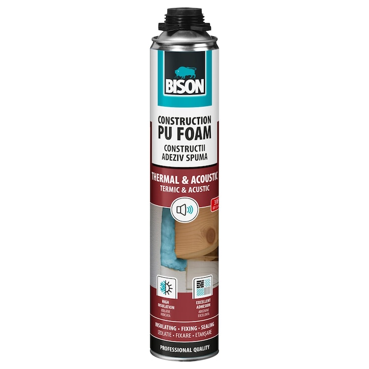 Spuma poliuretanica Bison, 850ml, izolare termica si acustica, ambalaj tub