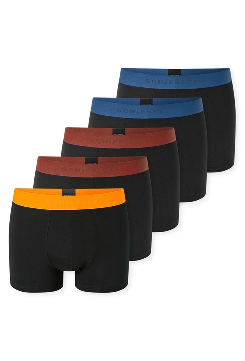 Schiesser, Set de boxeri cu banda contrastanta in talie - 5 Perechi, Rosu/Negru/Portocaliu