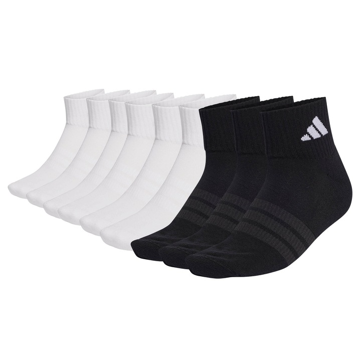 adidas, Set de sosete unisex - 9 perechi, Alb/Negru