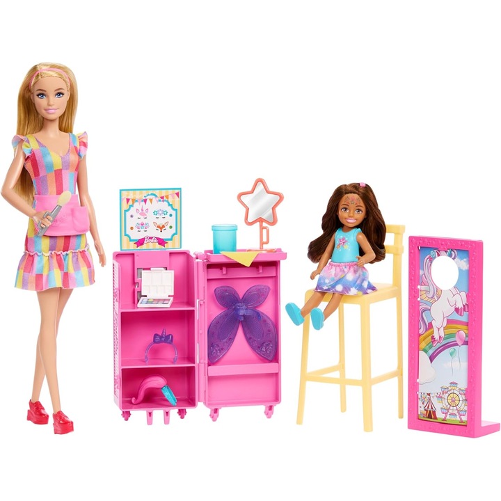 Set papusi Barbie, Day at the Fair, 2 papusi, plastic, pentru 4 ani