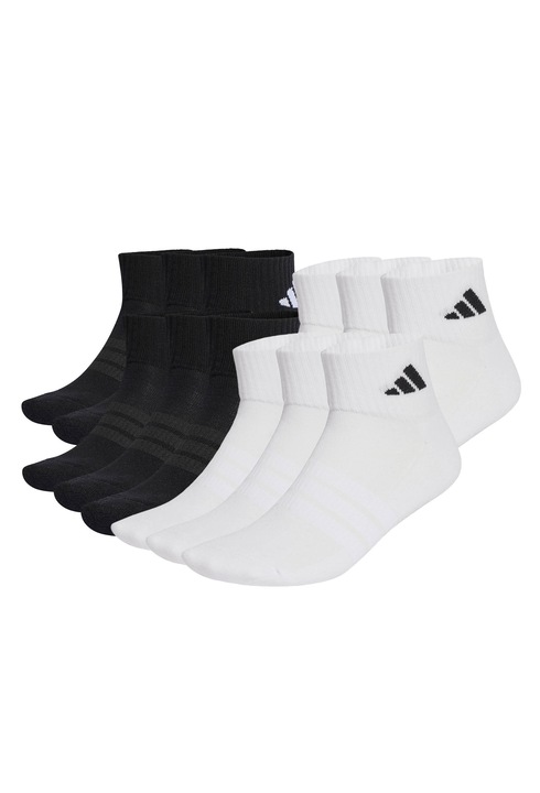 adidas, Set de sosete unisex pana la glezna cu talpa dubla Essentials -12 perechi, Alb/Negru