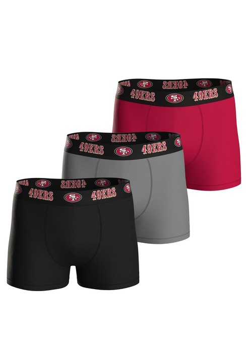 NFL, Set de boxeri cu banda logo in talie - 3 perechi, Rosu/Negru/Gri