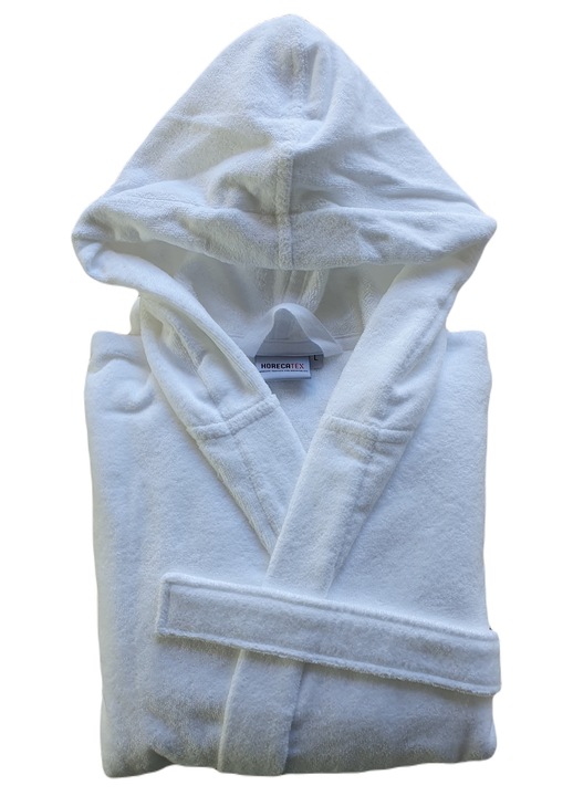 Halat cu Gluga Premium, Horecatex, Bumbac Velour Alb, 400 GSM, Alb