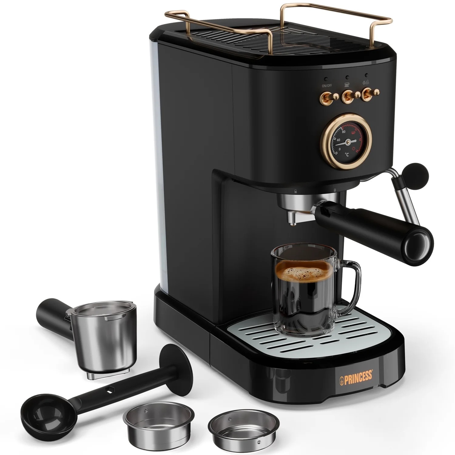 Espressor Manual Princess 1.2l, 20Bar, inox, 1100W