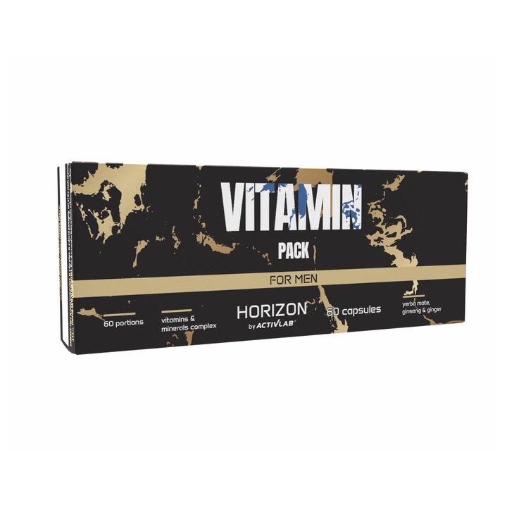 ActivLab Vitamin Pack for Men, supliment alimentar cu vitamine si minerale pentru barbati, imbogatit cu luteina, likopen, lecitina de soia, extract de Yerba Mate, ginseng si ghimbir, 60 capsule