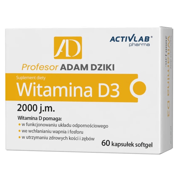 Vitamine, ActivLab Pharma, Vitamina D3 2000 UI, 60 capsule softgel, pentru imunitate si sanatatea oaselor