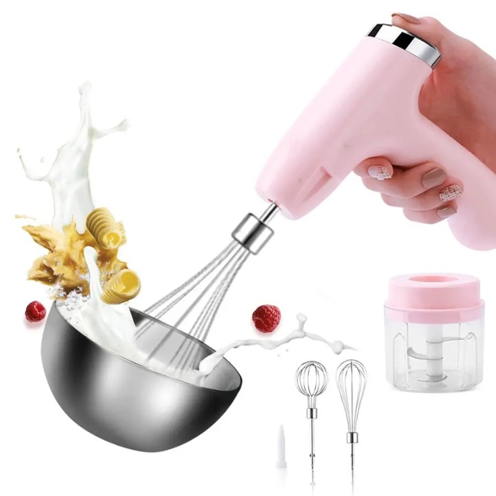 Mixer albastru - tocator 2 in 1, fara fir, pentru carne, fructe, legume, sau condimente, incarcare Usb