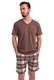 Férfi pizsama Vienetta Man, Basic Check modell, Barna