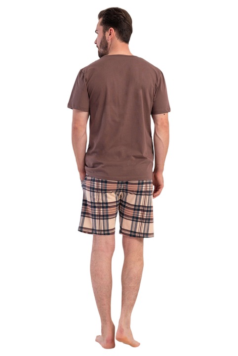 Férfi pizsama Vienetta Man, Basic Check modell, Barna