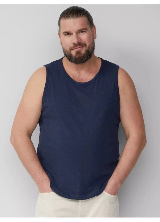 S.Oliver Big Sizes Tricou barbati big sizes, din bumbac, fara maneci, Regular fit, Bleumarin inchis