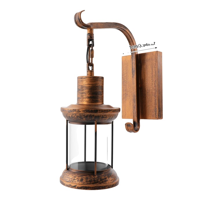 Aplica de perete, design vintage, compatibil cu bec E27, sticla transparenta, culoare maro